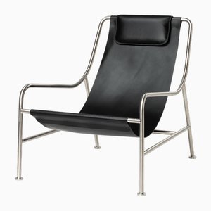 Fauteuil Minimaliste en Cuir et Acier Inoxydable Poli par Keiji Takeuchi