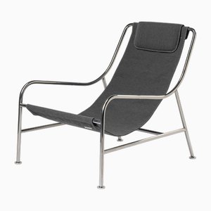 Fauteuil Minimaliste en Tissu et Acier Inoxydable Poli par Keiji Takeuchi
