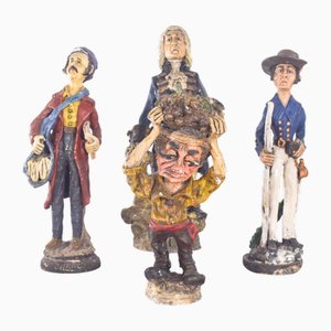 Painted Clay Sculptures by Ceramist Solrac, Portugal, 1980s, Set of 4