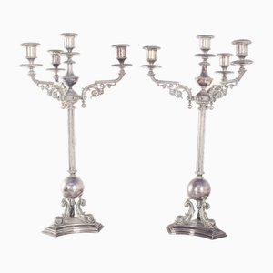Candelabros de metal con cuatro luces, década de 1900. Juego de 2