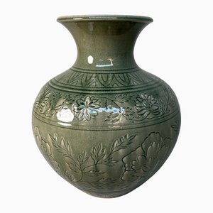 Japanese Celadon Ikebana Flower Vase by Noma Gazan, 1970s