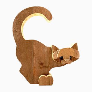 Wood Cat Sculpture from Bottega Michelangeli, Orvieto, Italy, 1970s