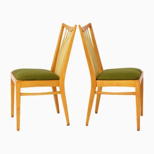 Set of Mid-Century Modern German Chairs in Beech Wood & Fresh Green Upholstery, German, 1950s, Set of 2