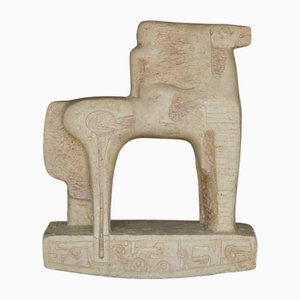 Artista, scultura brutalista di cavallo e cavaliere, Italia, anni '70, pietra