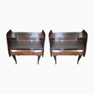 Tables de Chevet Série 57 Primavera en Bruyère, Verre et Laiton par Osvaldo Borsani, 1957, Set de 2