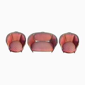 Louis XVI Style Gilded Wood Living Room Set, Set of 3