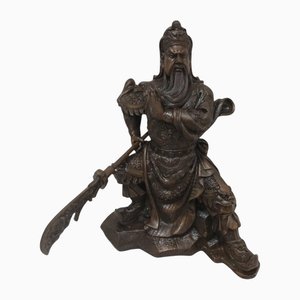 Antike chinesische Vintage Große Bronzefigur von General Guan Gong Yu Fenshui Gottheit, 1970er
