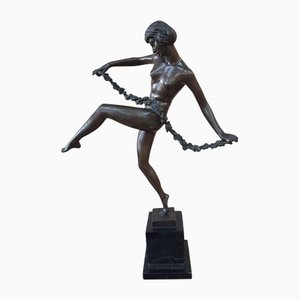 Figurine Vintage Art Déco Bronze Lady Dancer, Grande Antique, Pierre Faguays, 1920s
