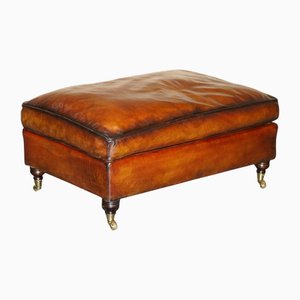 Feather Filled Hand Dyed Brown Leather Ottoman Footstool Part of Suite
