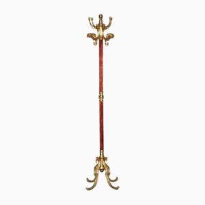 Very Victorian 1880 Brass & Red Velvet Velour Coat Hat & Scarf Stand