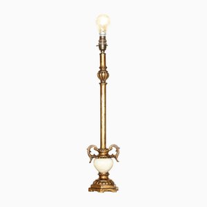 Hand Carved Pillared Table Lamp with Marble Sphere in the Base Bronzed Fittings, 1960s