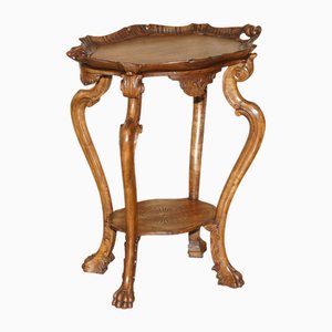 Antique French Hand Carved Tea Silver Tray Table with Removable Serving Tray Top, 1880