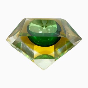 Sommerso Schalenelement aus Muranoglas mit facettierten Diamanten, 1970er