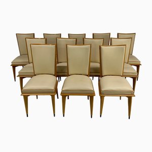 Art Deco Chairs in Maple and Cream Leather, 1930s, Set of 12