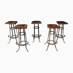 Vintage Brutalist Bar Stools, 1970s, Set of 5