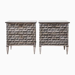 Comodini neoclassici con motivo in crema e patina grigia, set di 2