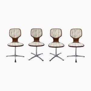 Sillas de comedor Mid-Century de chapa de caoba y base de cromo de Tacke, Alemania, años 60. Juego de 4