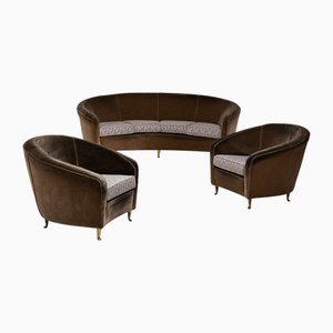 Conjunto de asientos italianos Mid-Century al estilo de Ico Parisi, años 50. Juego de 3