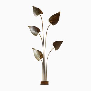 Lampada da terra con foglie in ottone attribuita a Carlo Giorgi per Bottega Gadda, anni '70