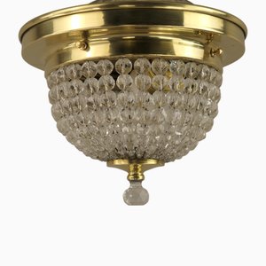 Lampada da soffitto in ottone con perle di cristallo sfaccettate, Francia, anni '20