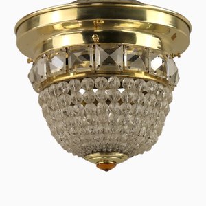 Lampada da soffitto Art Déco in ottone con perle di cristallo sfaccettate, Austria, anni '20