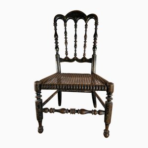 Silla para niños Napoleón III de finales del siglo XIX de madera ennegrecida y caña