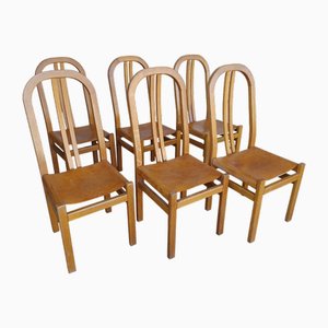 Stühle aus Leder & Eiche, 1980er, 6 . Set