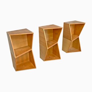 Italian Postmodern Geometric Wood Modular Bookcase with Diagonal Lines, 1990s, Set of 3