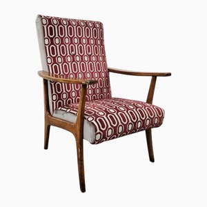Italienischer Sessel aus Holz & Stoff, 1950er