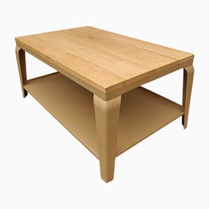 Tavolino da caffè in legno beige e metallo, anni '40