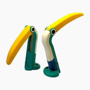 Lampade da scrivania Toucan verdi e gialle di Huo-Tu Huang, anni '90, set di 2