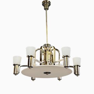 Bohemian Bauhaus Nickel and White Glass Chandelier, 1932
