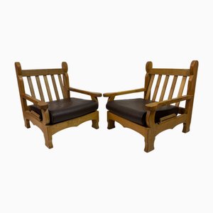 Brutalist Oak Armchairs, 1960s, Set of 2
