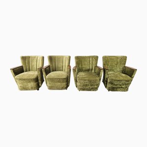 Chaises Cocktail à Roulettes en Tissu Vert, 1950, Set de 4
