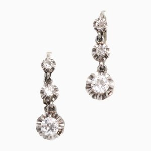 Art Deco Sleeper Earrings with Diamonds, 1890s, Set of 2
