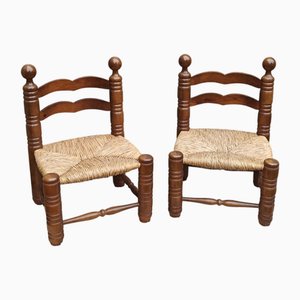 Set of Straw Seat Chairs, 1950s