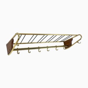 Attaccapanni Mid-Century in teak e ottone, anni '50