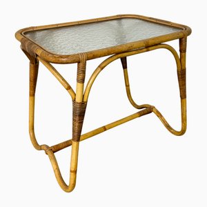 Vintage Bohémien Rattan Bamboo and Glass Side Table from Rohé Noordwolde, 1950s