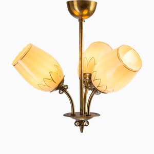 ER 1503/3 Chandelier with 3-Shades from Itsu, Finland, 1940s