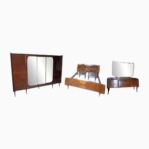 Primavera 57 Bedroom Series in Walnut, Briar, Glass and Brass by Osvaldo Borsani for Atelier Borsani Varedo, 1957, Set of 5