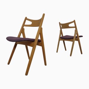 Sedie CH29 Sawbuck in quercia e lana di Hans J. Wegner per Carl Hansen & Son, anni '50, set di 2
