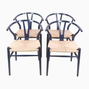 Wishbone Chairs in Navy Blue by Hans J. Wegner for Carl Hansen & Son, 2010, Set of 4