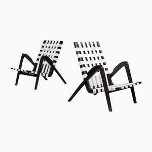 Set of Vintage Lounge Chairs in Oak and Canvas by Jan Vaněk for Krásná Jizba, 1940