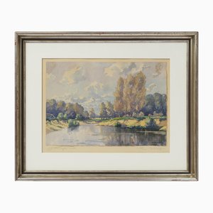 Carl Determeyer, Emslandschaft, Acquarello, Incorniciato