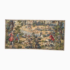 Tapiz francés vintage de jacquard con motivo de caza con perros al estilo de Aubusson, años 70