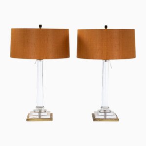 Lámparas de mesa italianas Mid-Century de acrílico con base dorada de F. Loffredo, 1972. Juego de 2