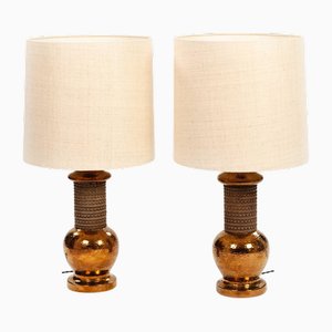Mid-Century Copper Colored Ceramik Table Lamps from Bergboms, Sweden, 1966, Set of 2