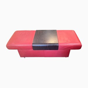 Large Extendable Ottoman and Table in Red Nappa Leather, 1980s, Set of 2