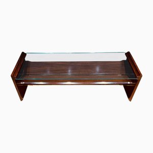 Rectangular Glass and Wood Coffee Table with Magazine Rack, 1960s