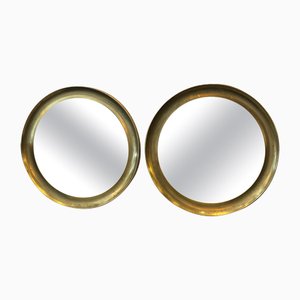 Grands Miroirs Circulaires Concaves avec Cadre en Laiton, 1970, Set de 2
